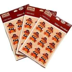 Hallmark Heartline Thanksgiving Pilgrim Bear Stickers 3 Packs of 4 Sheets Sealed